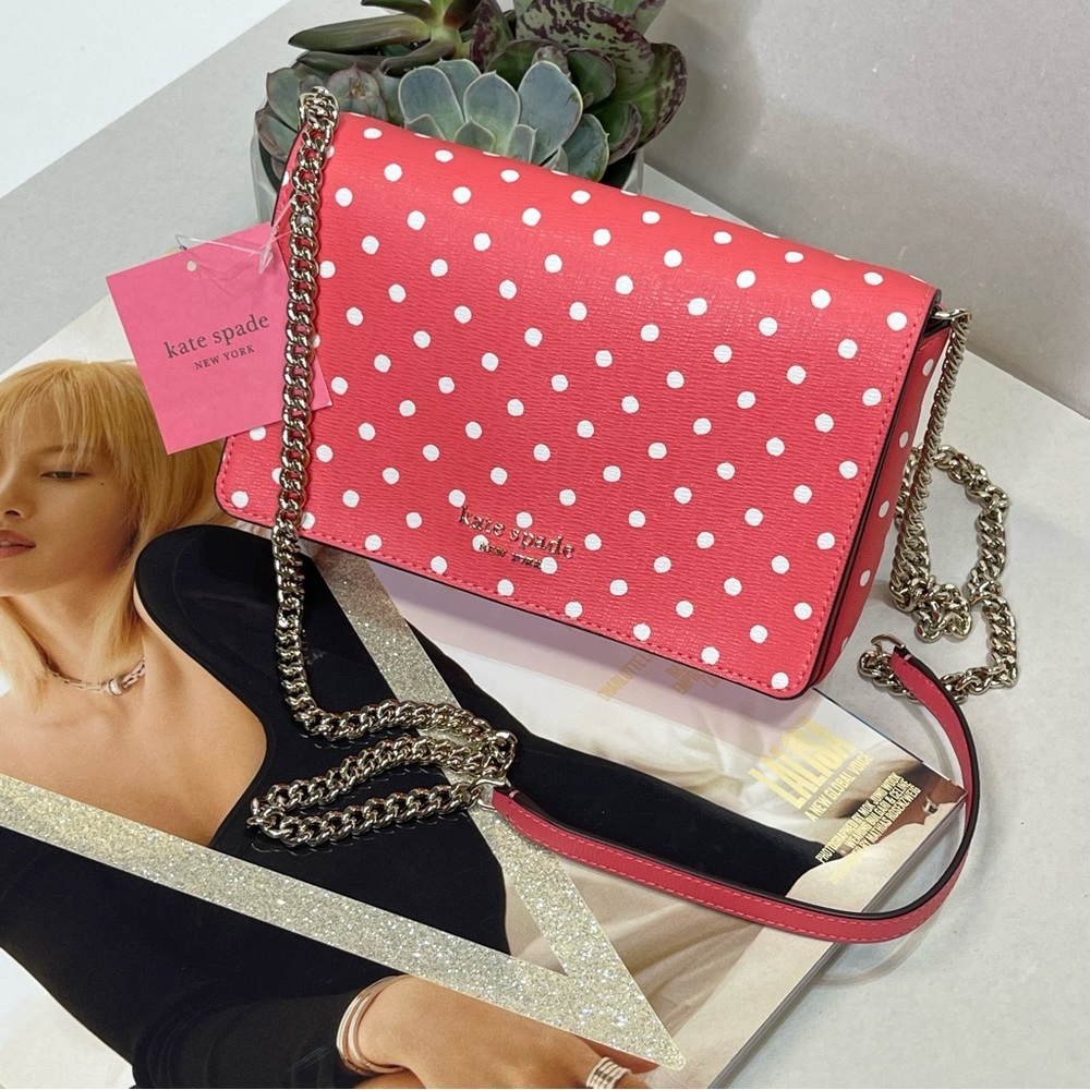 (new+tag) Kate Spade chain crossbody wallet Spencer classic polka dots